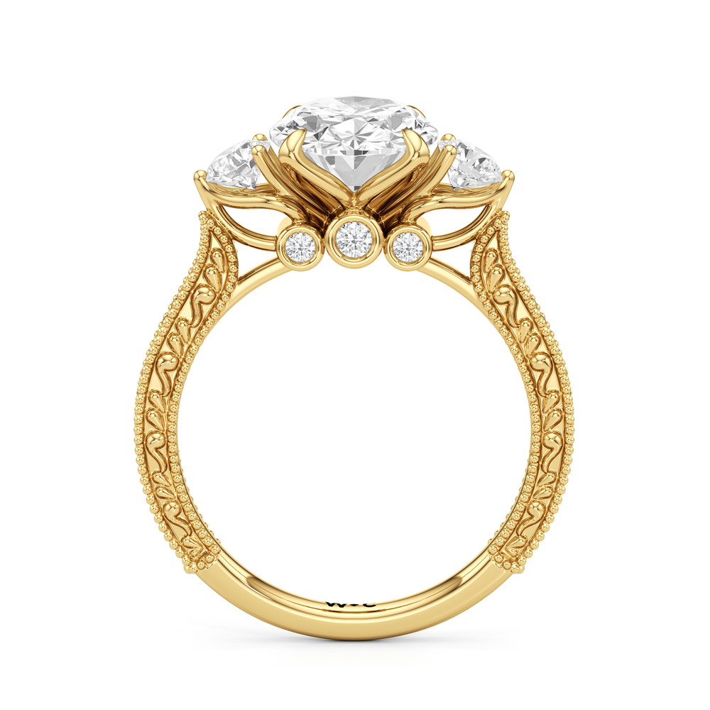 Oval Cut The Seraphine Round Three Stone Ring with Lab Grown Diamond in 14KT Yellow Gold view 3
