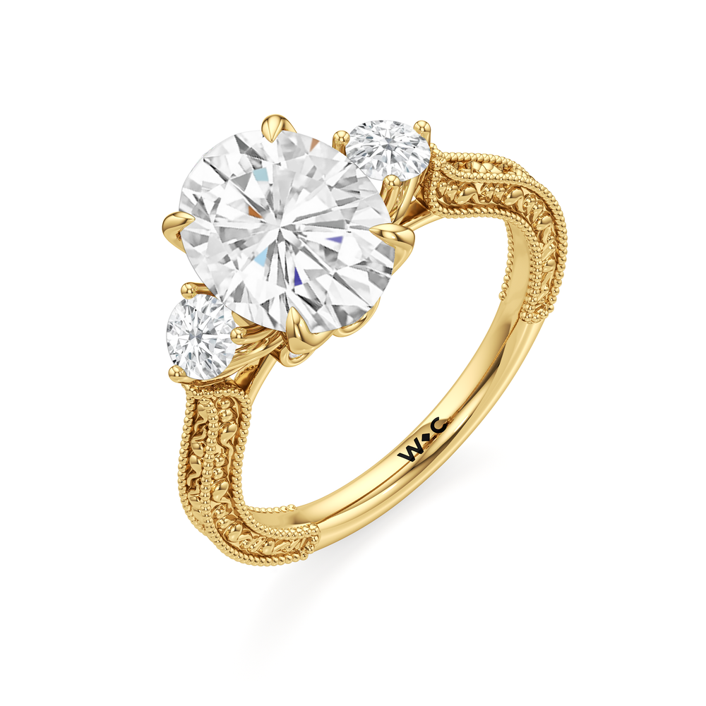 Oval Cut The Seraphine Round Three Stone Ring with Lab Grown Diamond in 14KT Yellow Gold view 4