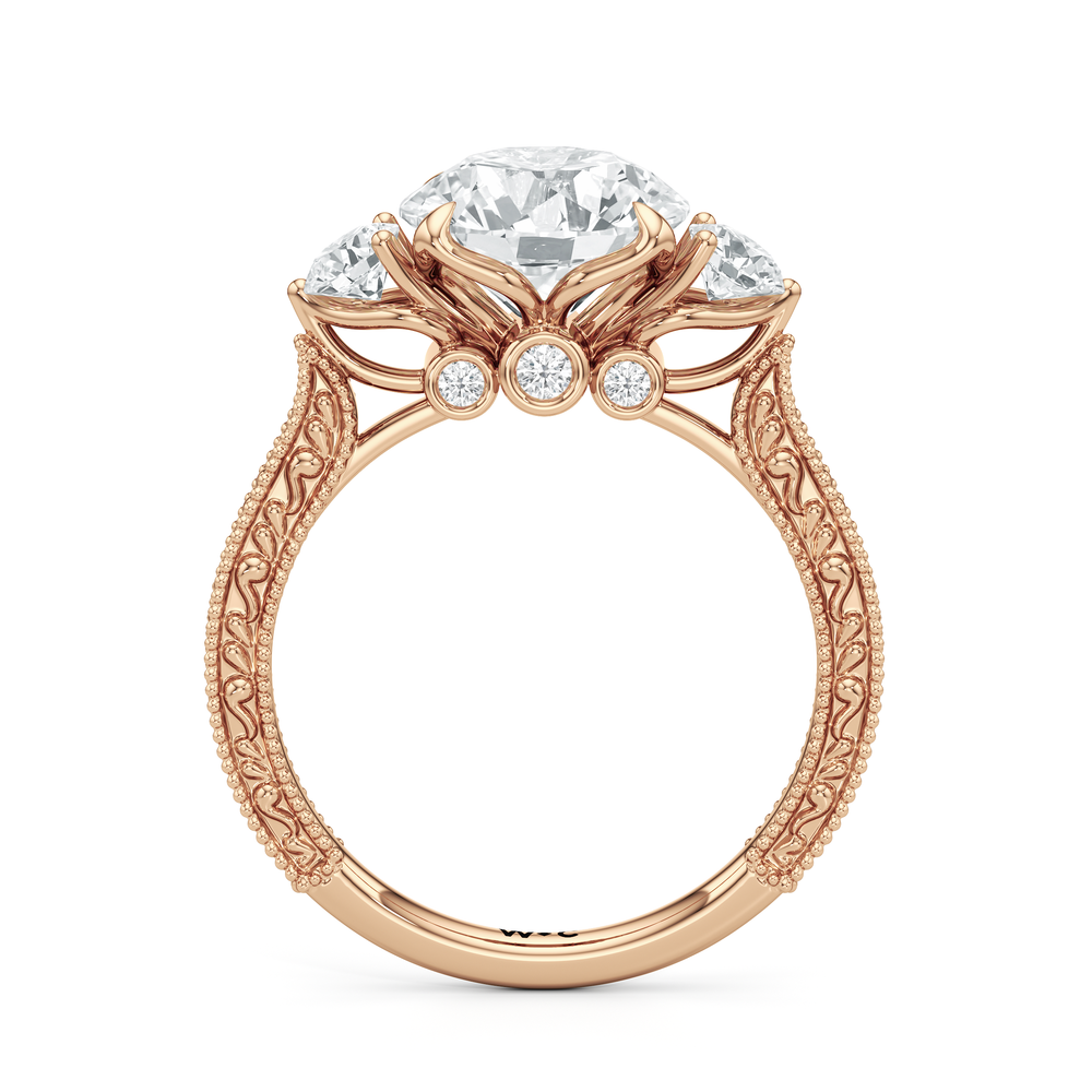 Round Cut The Seraphine Round Three Stone Ring with Lab Grown Diamond in 14KT Rose Gold view 3