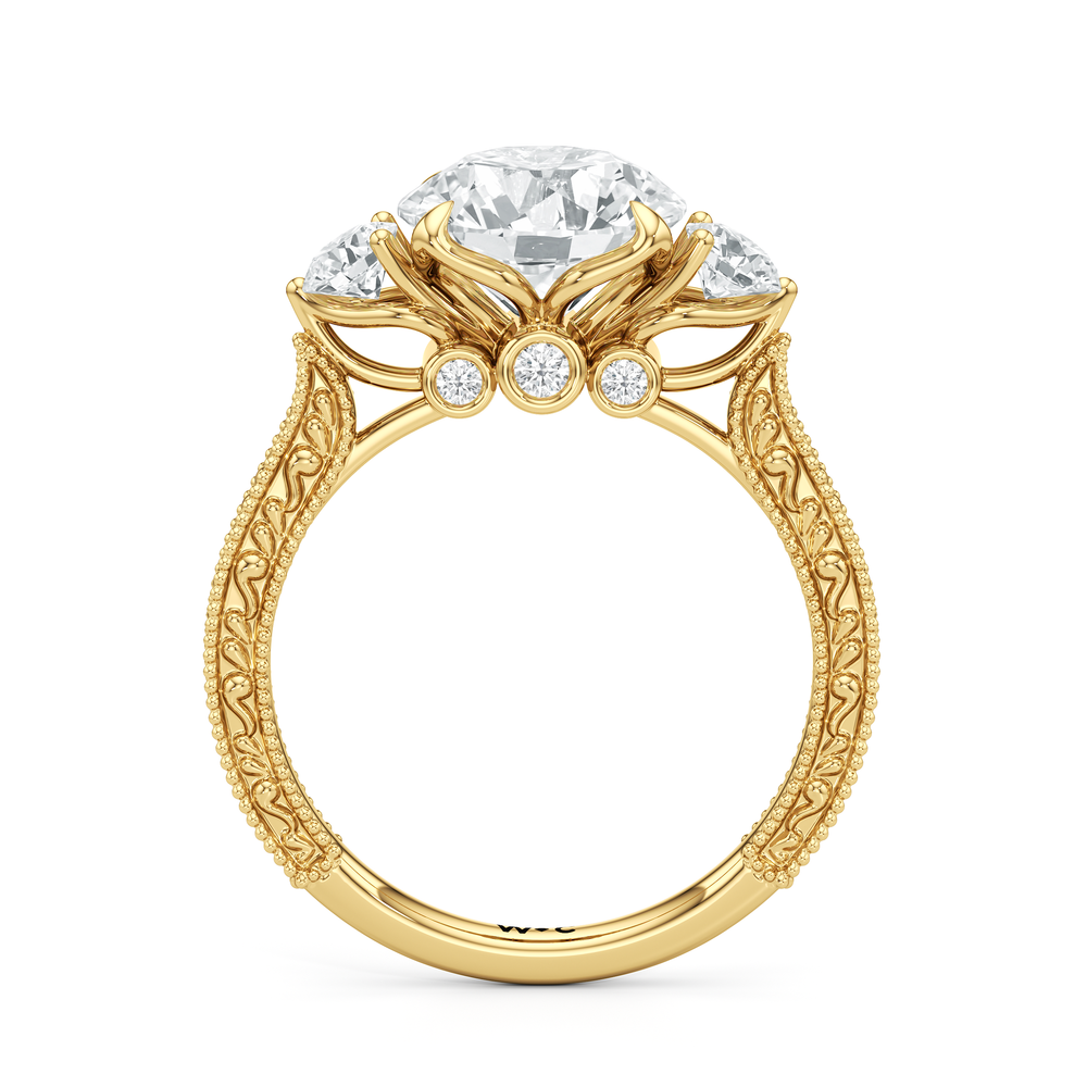 Round Cut The Seraphine Round Three Stone Ring with Lab Grown Diamond in 14KT Yellow Gold view 3