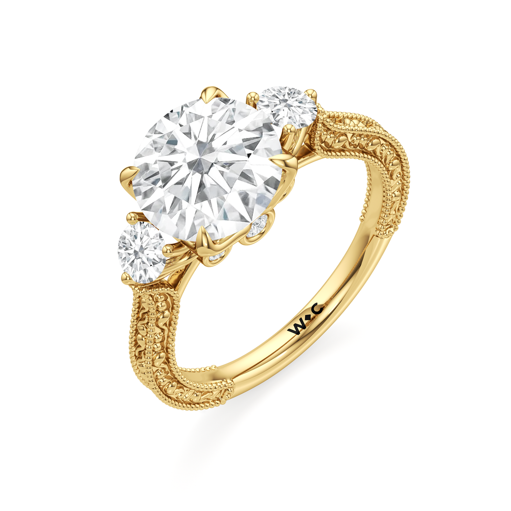 Round Cut The Seraphine Round Three Stone Ring with Lab Grown Diamond in 14KT Yellow Gold view 4