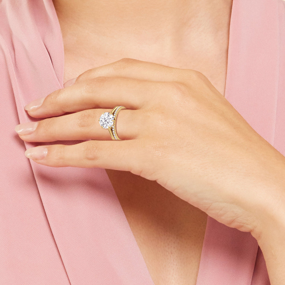 Model Wearing The Fleur Diamond Wedding Band view