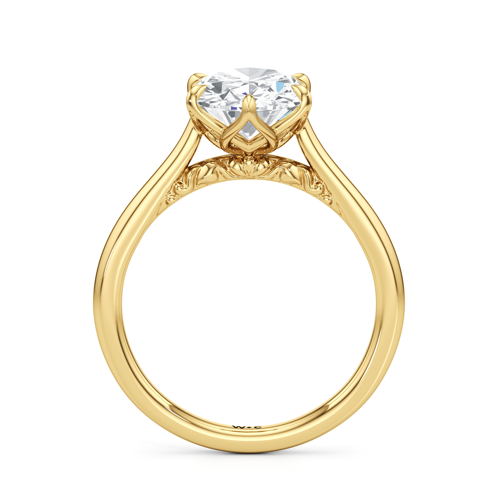 The Fleur Ring with Oval Cut Diamond in 14KT Yellow Gold view 2