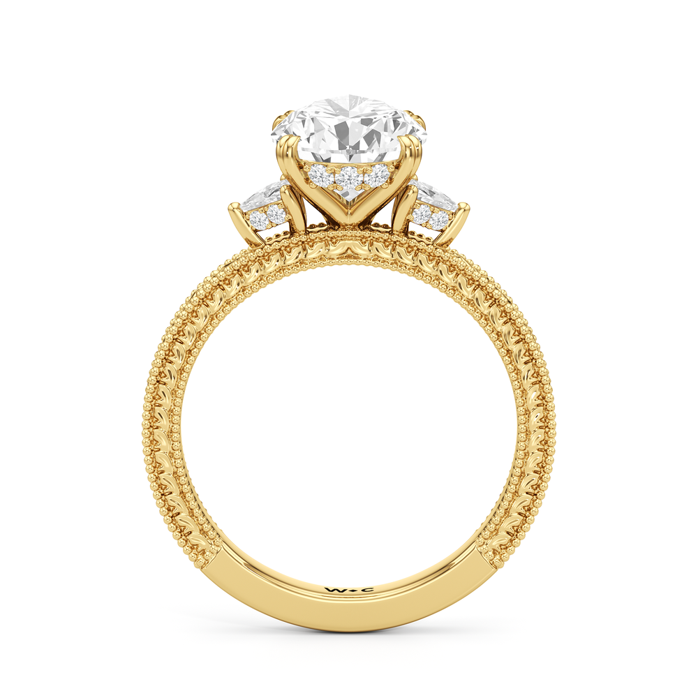 The Seraphine Trillion Three Stone Ring with Pear Cut Diamond in 14KT Yellow Gold view 3