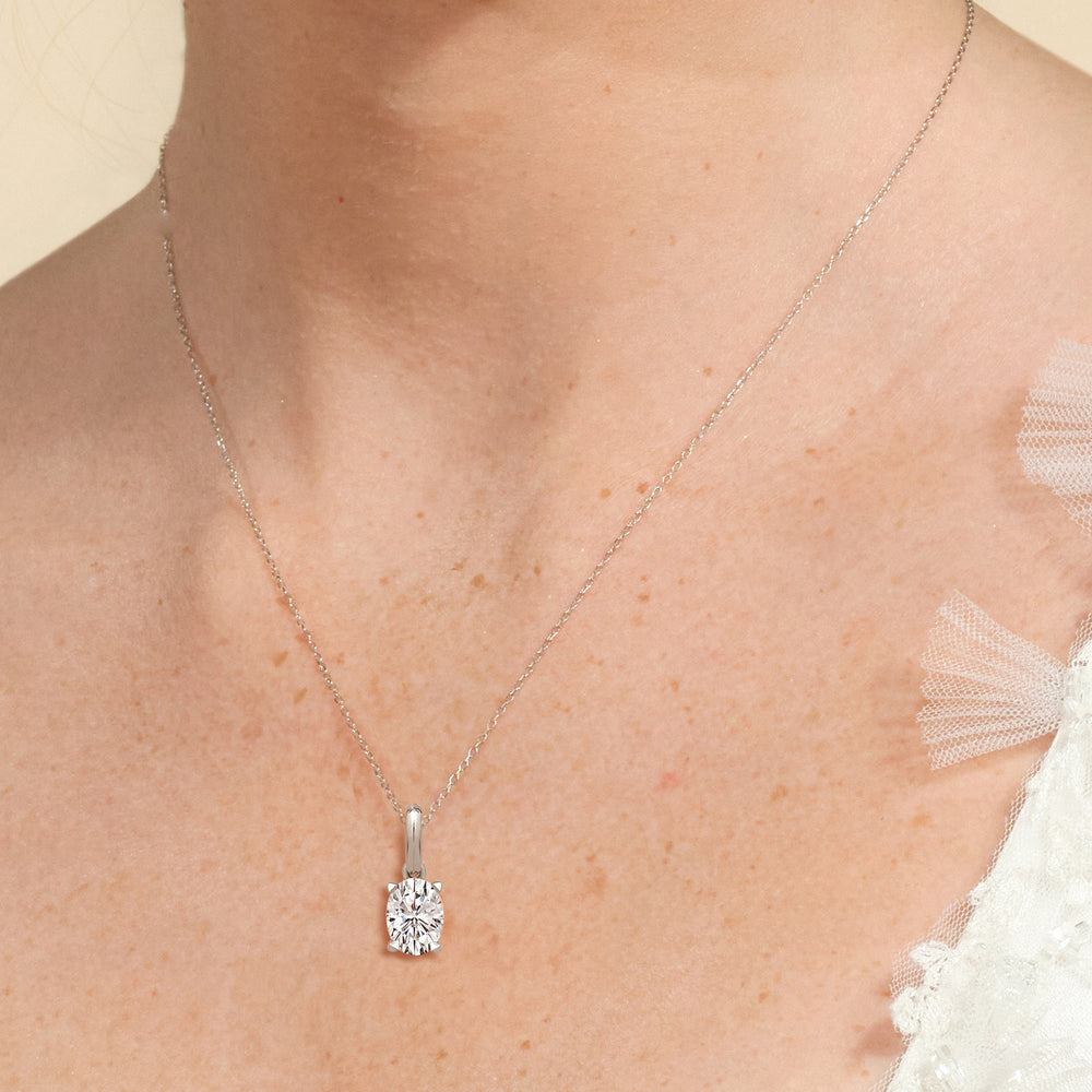 Knife-Edge Bale Oval Lab Created Diamond Solitaire Pendant with 14KT Rose Gold / Lab / 2 Cut Diamond in 14KT Rose Gold / Lab / 2 view 2