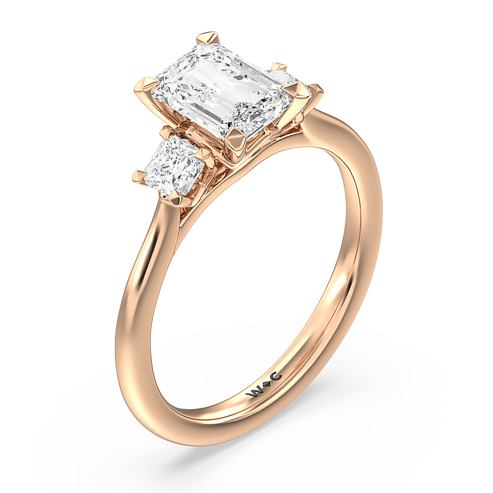 Emerald Cut Three Stone Kite Gallery Classic Engagement Ring (E+ VVS+) with Lab Grown Diamond in 14KT Rose Gold view 3