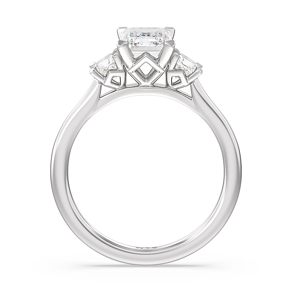 Emerald Cut Three Stone Kite Gallery Classic Engagement Ring (E+ VVS+) with Lab Grown Diamond in 14KT Platinum view 2