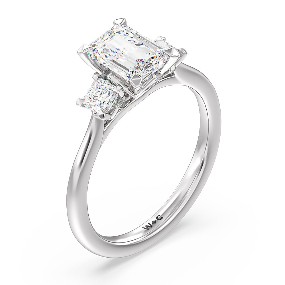 Emerald Cut Three Stone Kite Gallery Classic Engagement Ring (E+ VVS+) with Lab Grown Diamond in 14KT Platinum view 3