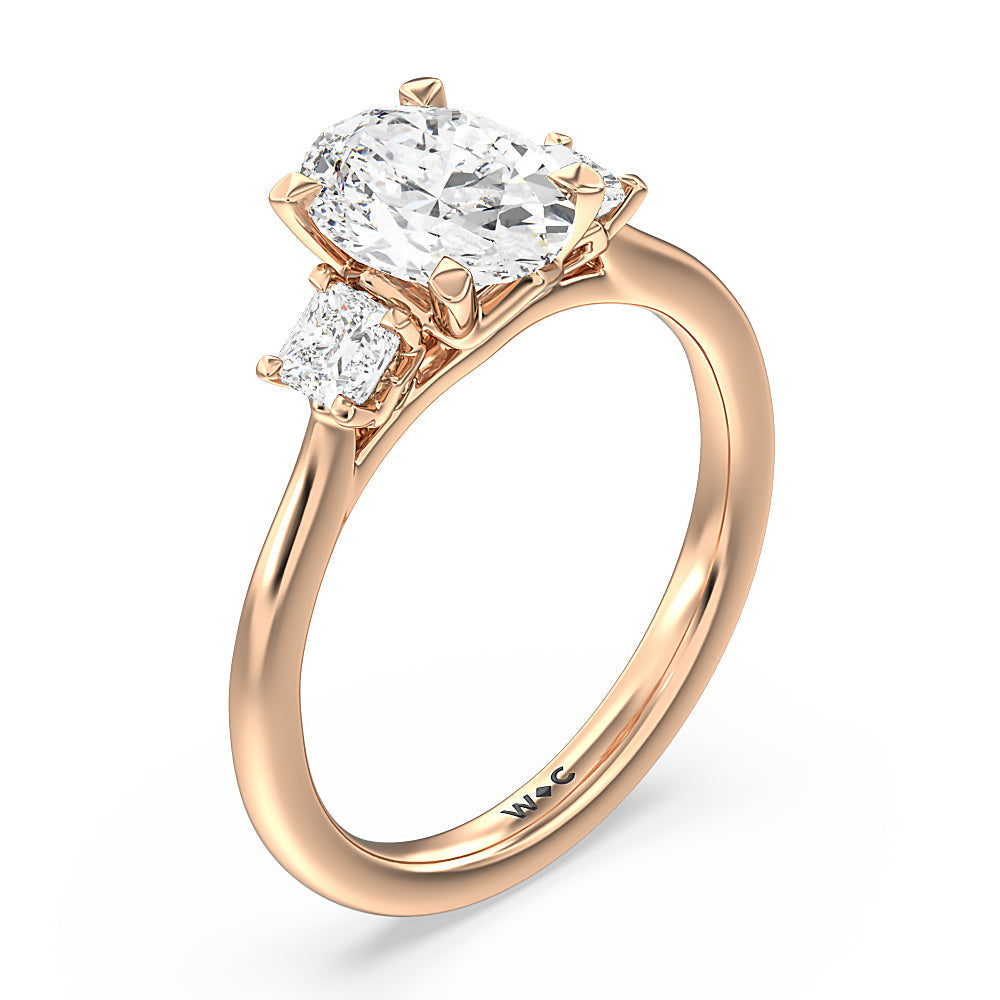 Oval Cut Three Stone Kite Gallery Classic Engagement Ring (E+ VVS+) with Lab Grown Diamond in 14KT Rose Gold view 2
