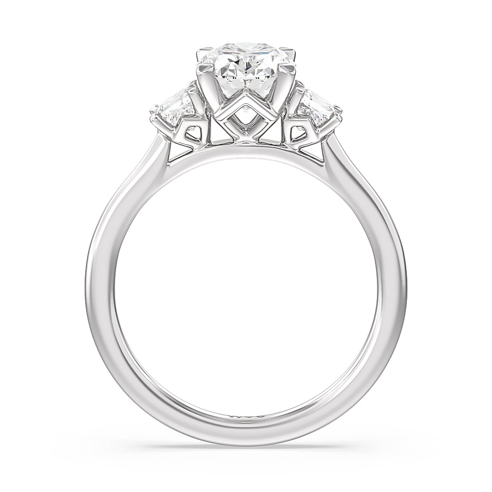 Oval Cut Three Stone Kite Gallery Classic Engagement Ring (E+ VVS+) with Lab Grown Diamond in 14KT Platinum view 2