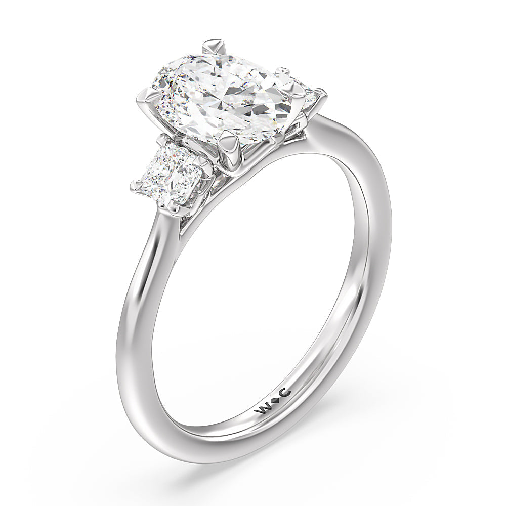 Oval Cut Three Stone Kite Gallery Classic Engagement Ring (E+ VVS+) with Lab Grown Diamond in 14KT Platinum view 3