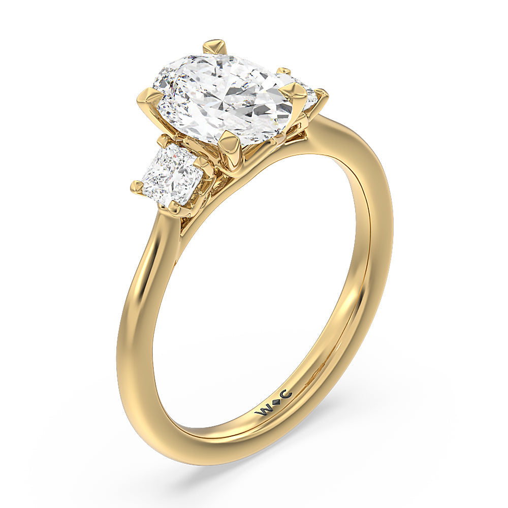 Oval Cut Three Stone Kite Gallery Classic Engagement Ring (E+ VVS+) with Lab Grown Diamond in 14KT Yellow Gold view 3