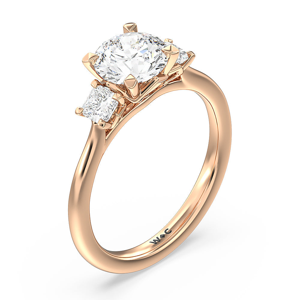 Round Cut Three Stone Kite Gallery Classic Engagement Ring (E+ VVS+) with Lab Grown Diamond in 14KT Rose Gold view 3