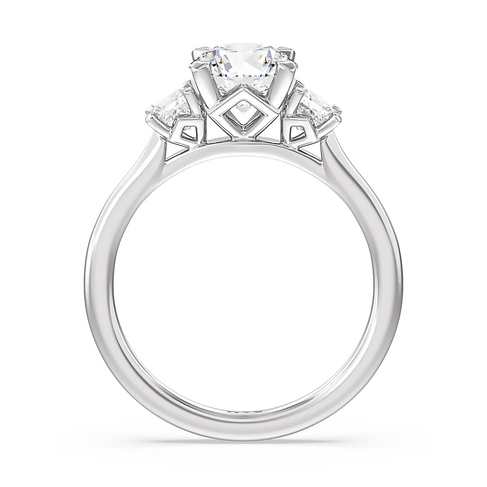 Cushion Cut Three Stone Kite Gallery Classic Engagement Ring (E+ VVS+) with Lab Grown Diamond in 14KT Platinum view 2