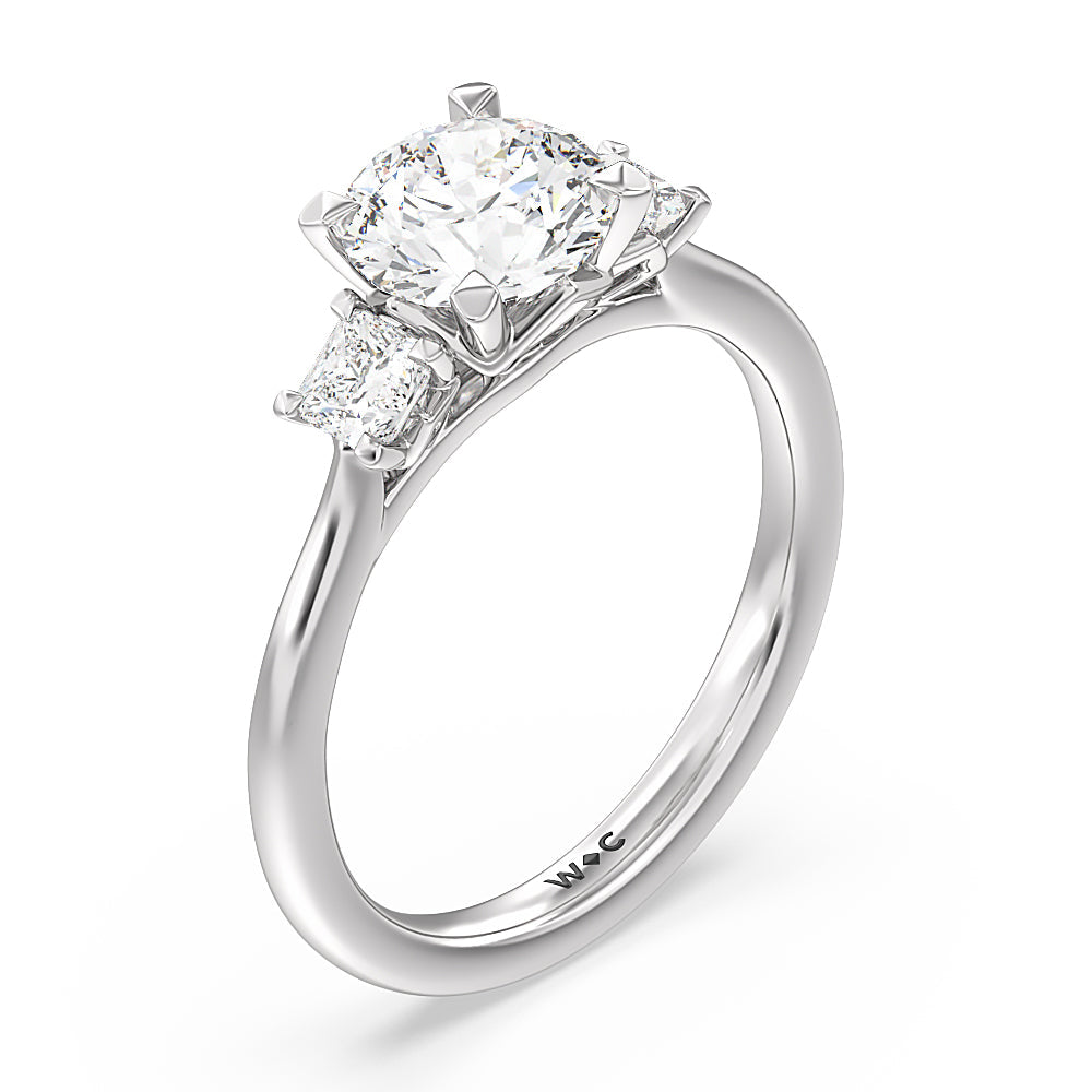 Cushion Cut Three Stone Kite Gallery Classic Engagement Ring (E+ VVS+) with Lab Grown Diamond in 14KT Platinum view 3