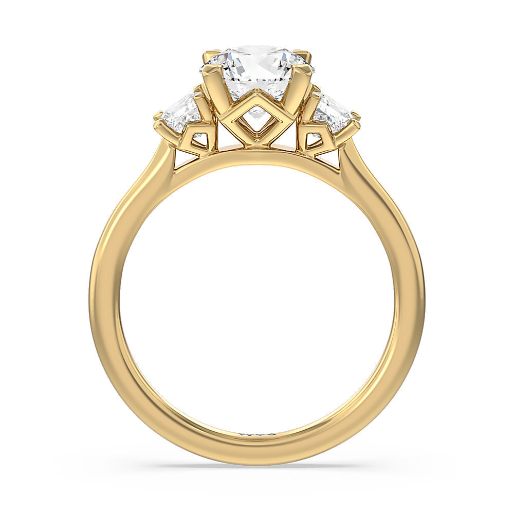 Round Cut Three Stone Kite Gallery Classic Engagement Ring (E+ VVS+) with Lab Grown Diamond in 14KT Yellow Gold view 2
