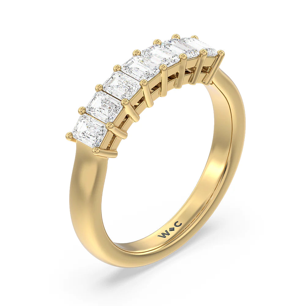 Seven Stone Emerald Cut Diamond Ring (E+ VS+) with 18KT Yellow Gold / Lab / 1 Cut Diamond in 14KT Yellow Gold / Lab / 1 view 3