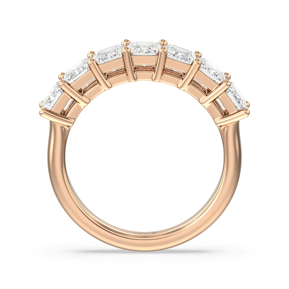 Seven Stone Emerald Cut Diamond Ring (E+ VS+) with 18KT Rose Gold / Lab / 2 Cut Diamond in 14KT Rose Gold / Lab / 2 view 2