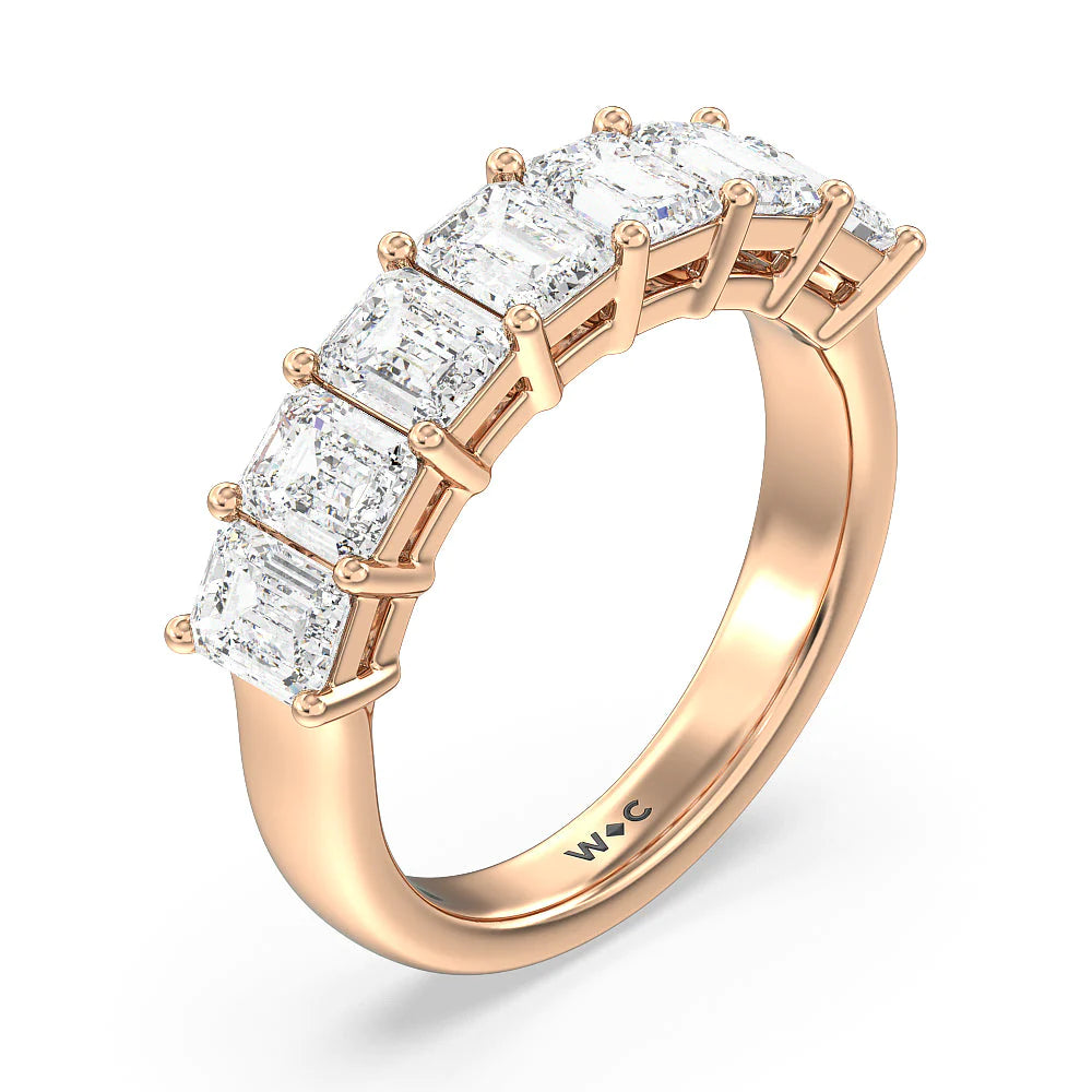 Seven Stone Emerald Cut Diamond Ring (E+ VS+) with 18KT Rose Gold / Lab / 2 Cut Diamond in 14KT Rose Gold / Lab / 2 view 3