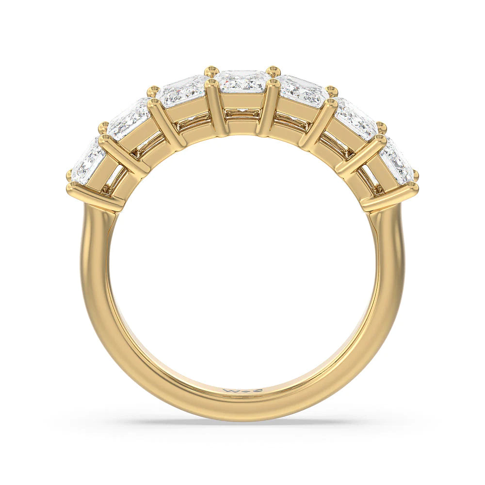 Seven Stone Emerald Cut Diamond Ring (E+ VS+) with 18KT Yellow Gold / Lab / 2 Cut Diamond in 14KT Yellow Gold / Lab / 2 view 2