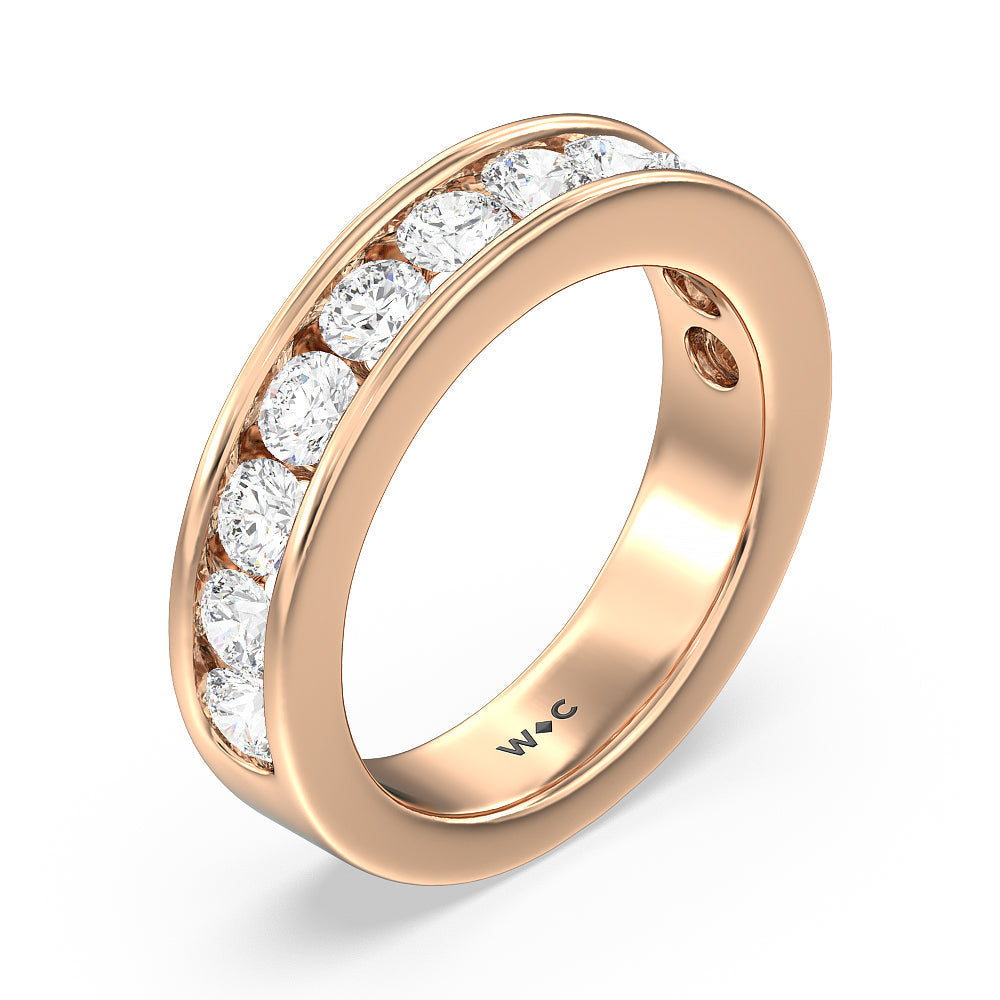 Round Brilliant Cut Diamond Channel Set Band (F/G SI+) with 18KT Rose Gold / Natural / 2 Cut Diamond in 14KT Rose Gold / Natural / 2 view 5