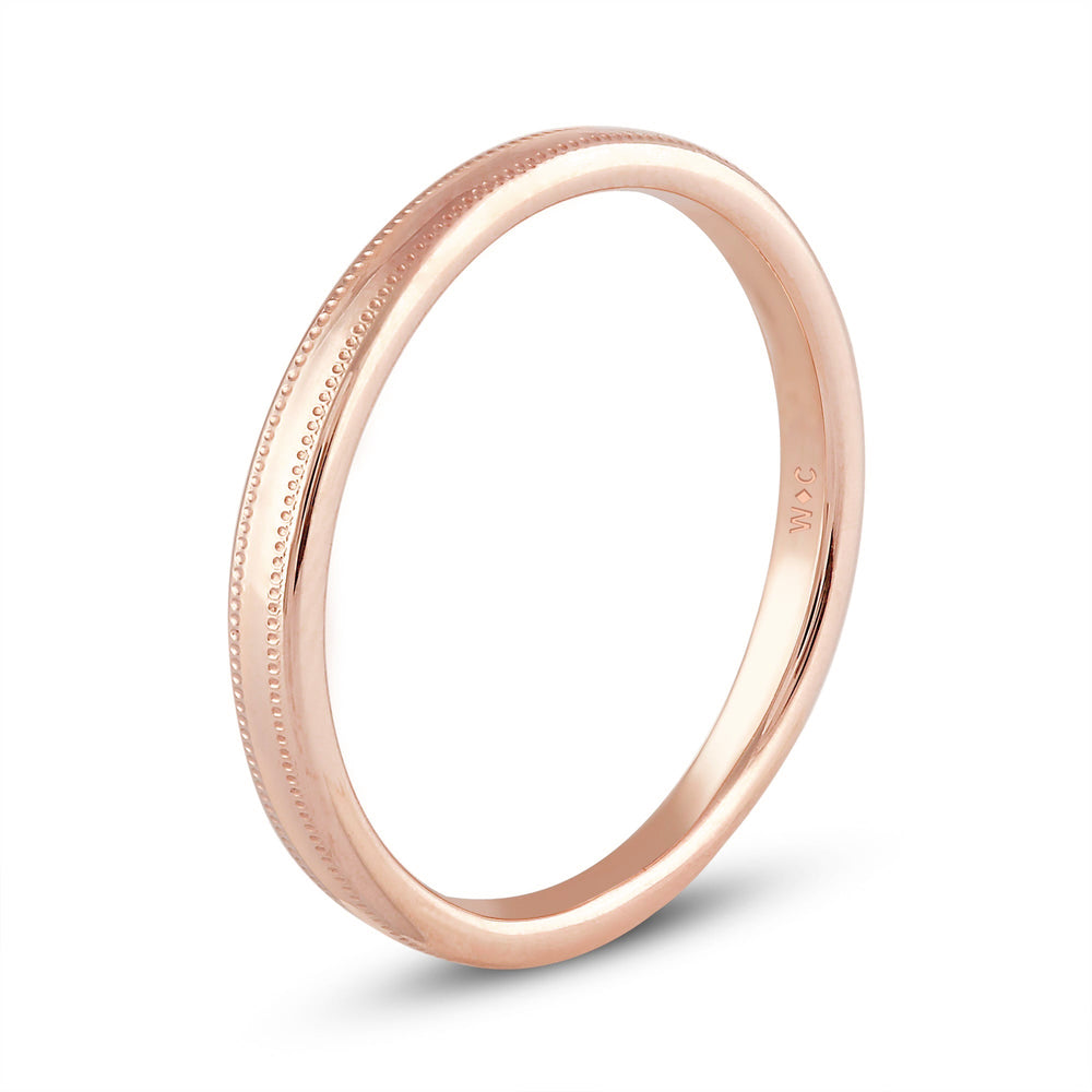 Women's Milgrain Medium Dome Comfort Fit Band with 18KT Rose Gold / 2 Cut Diamond in 14KT Rose Gold / 2 view 6
