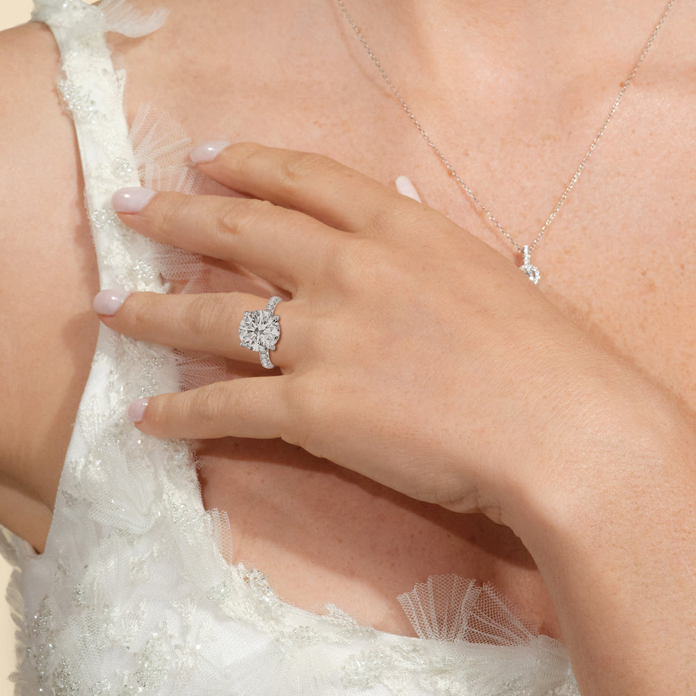 Model Wearing Grandeur Hidden Halo Ring view