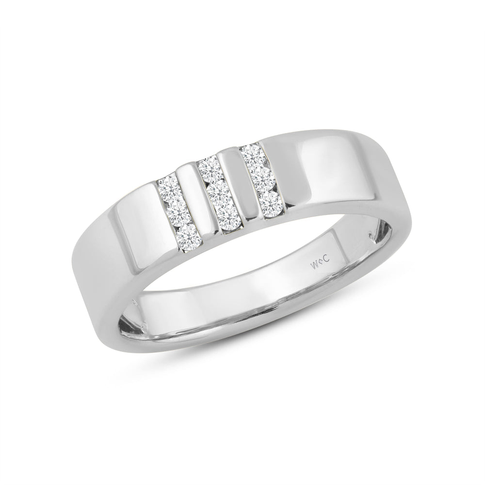 Three Line Stone Diamond Men's Ring with Platinum / Lab / 1/4 Cut Diamond in 14KT Platinum / Lab / 1/4 view 3