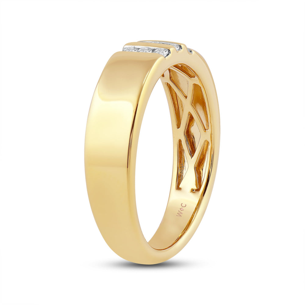Three Line Stone Diamond Men's Ring with 18KT Yellow Gold / Lab / 1/4 Cut Diamond in 14KT Yellow Gold / Lab / 1/4 view 4