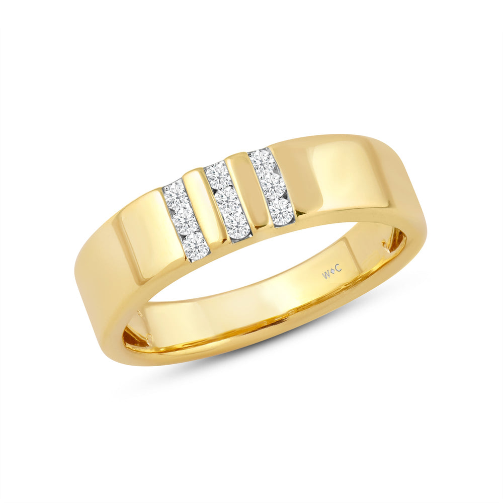 Three Line Stone Diamond Men's Ring with 18KT Yellow Gold / Lab / 1/4 Cut Diamond in 14KT Yellow Gold / Lab / 1/4 view 3