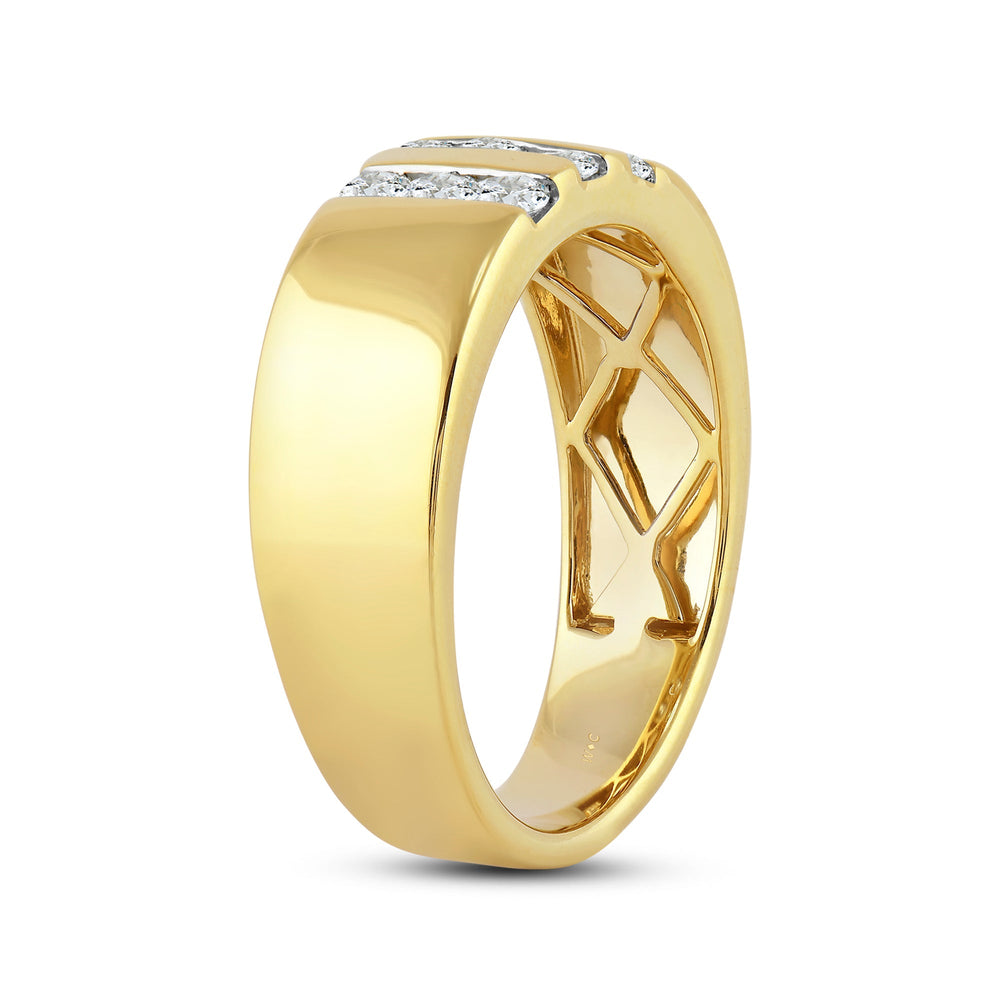 Three Line Stone Diamond Men's Ring with 18KT Yellow Gold / Lab / 1/2 Cut Diamond in 14KT Yellow Gold / Lab / 1/2 view 4