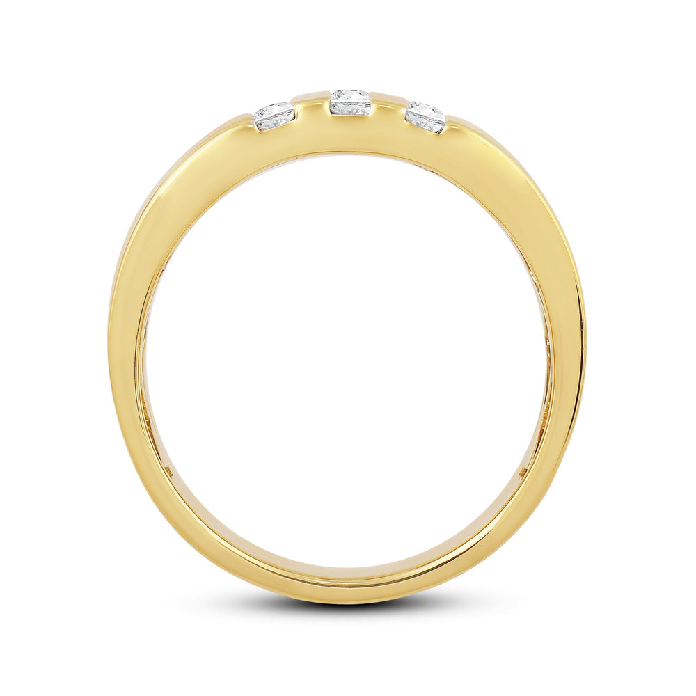 Three Line Stone Diamond Men's Ring with 18KT Yellow Gold / Lab / 1/2 Cut Diamond in 14KT Yellow Gold / Lab / 1/2 view 2