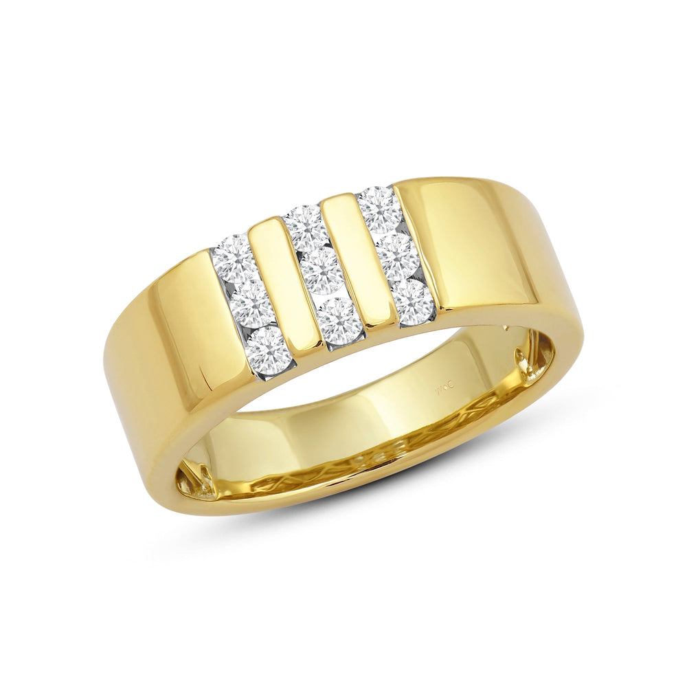 Three Line Stone Diamond Men's Ring with 18KT Yellow Gold / Lab / 1/2 Cut Diamond in 14KT Yellow Gold / Lab / 1/2 view 3