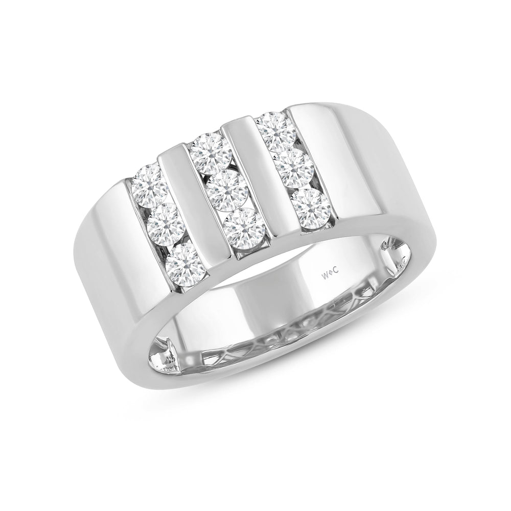 Three Line Stone Diamond Men's Ring with Platinum / Lab / 1 Cut Diamond in 14KT Platinum / Lab / 1 view 3