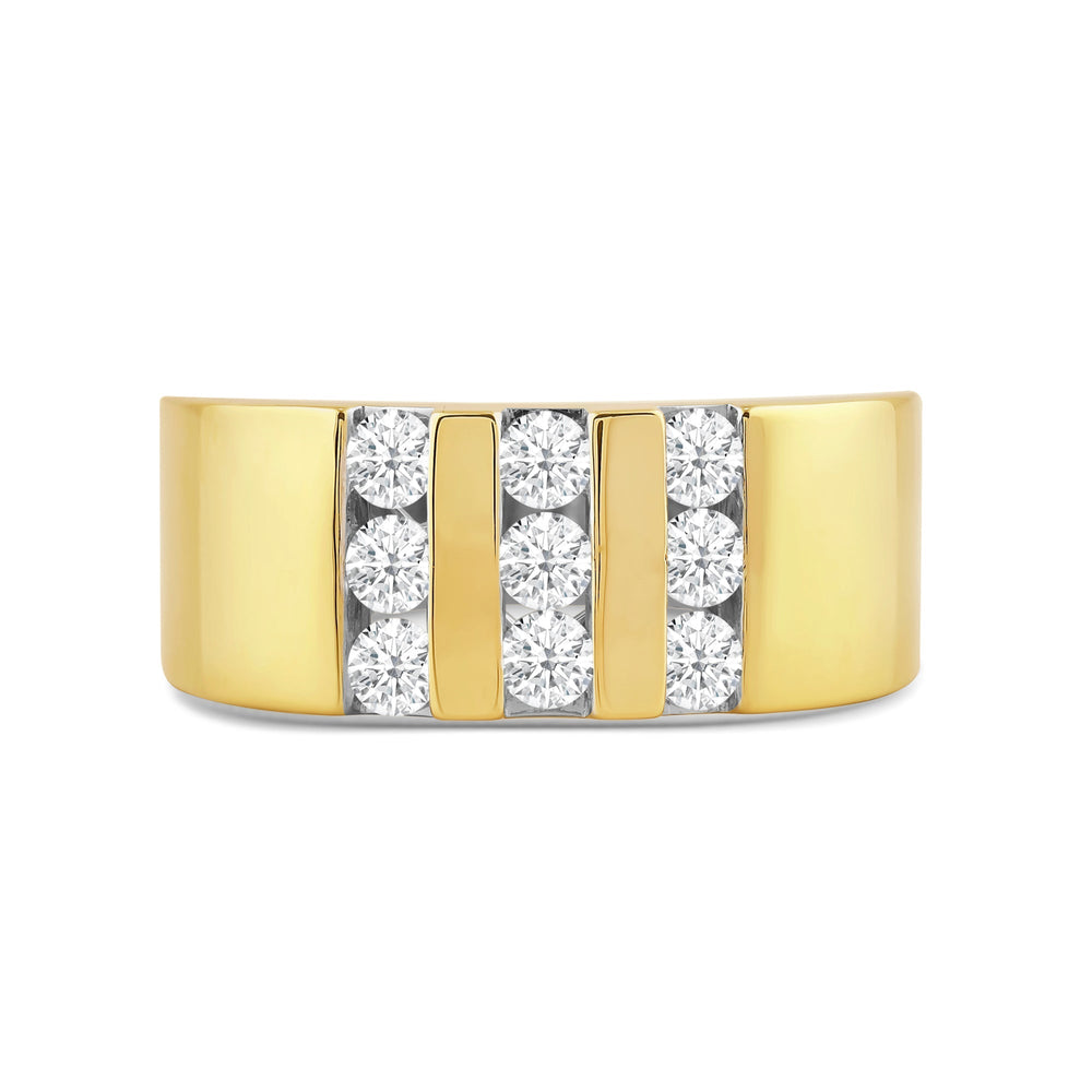 Three Line Stone Diamond Men's Ring with 18KT Yellow Gold / Lab / 1 Cut Diamond in 14KT Yellow Gold / Lab / 1 view 1