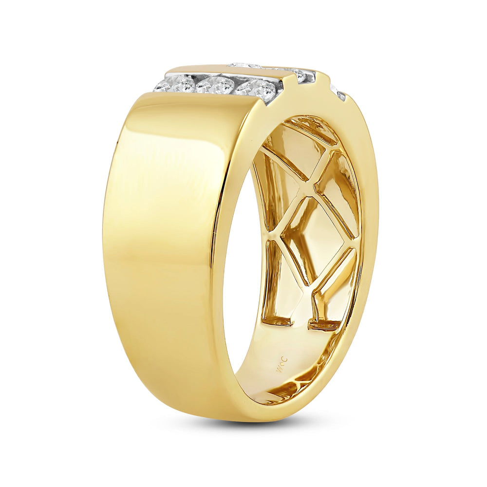 Three Line Stone Diamond Men's Ring with 18KT Yellow Gold / Lab / 1 Cut Diamond in 14KT Yellow Gold / Lab / 1 view 4