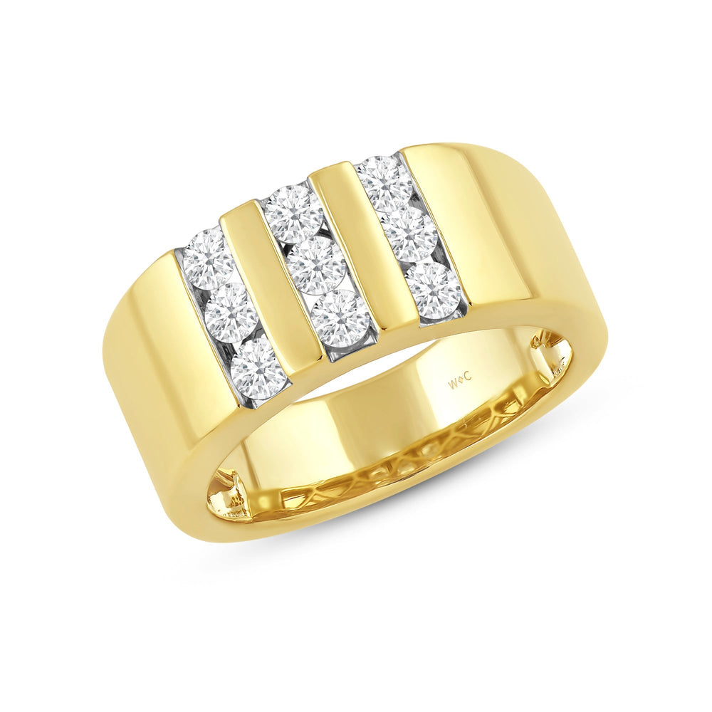 Three Line Stone Diamond Men's Ring with 18KT Yellow Gold / Lab / 1 Cut Diamond in 14KT Yellow Gold / Lab / 1 view 3