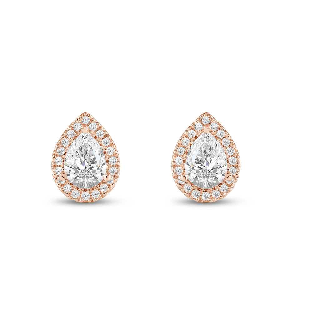 Pear Diamond Halo Earrings with 14KT Rose Gold / Lab / 4 3/4 Cut Diamond in 14KT Rose Gold / Lab / 4 3/4 view 4