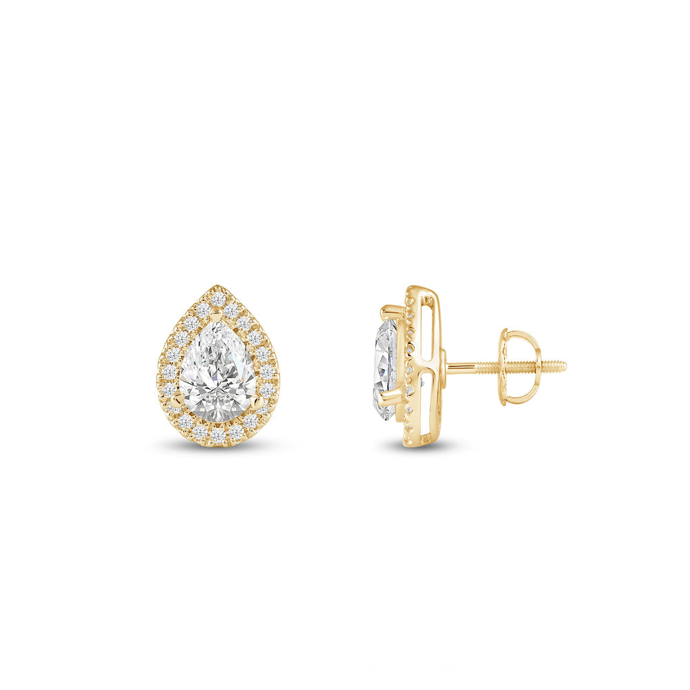 Pear Diamond Halo Earrings with 14KT Yellow Gold / Lab / 1 1/4 Cut Diamond in 14KT Yellow Gold / Lab / 1 1/4 view 5