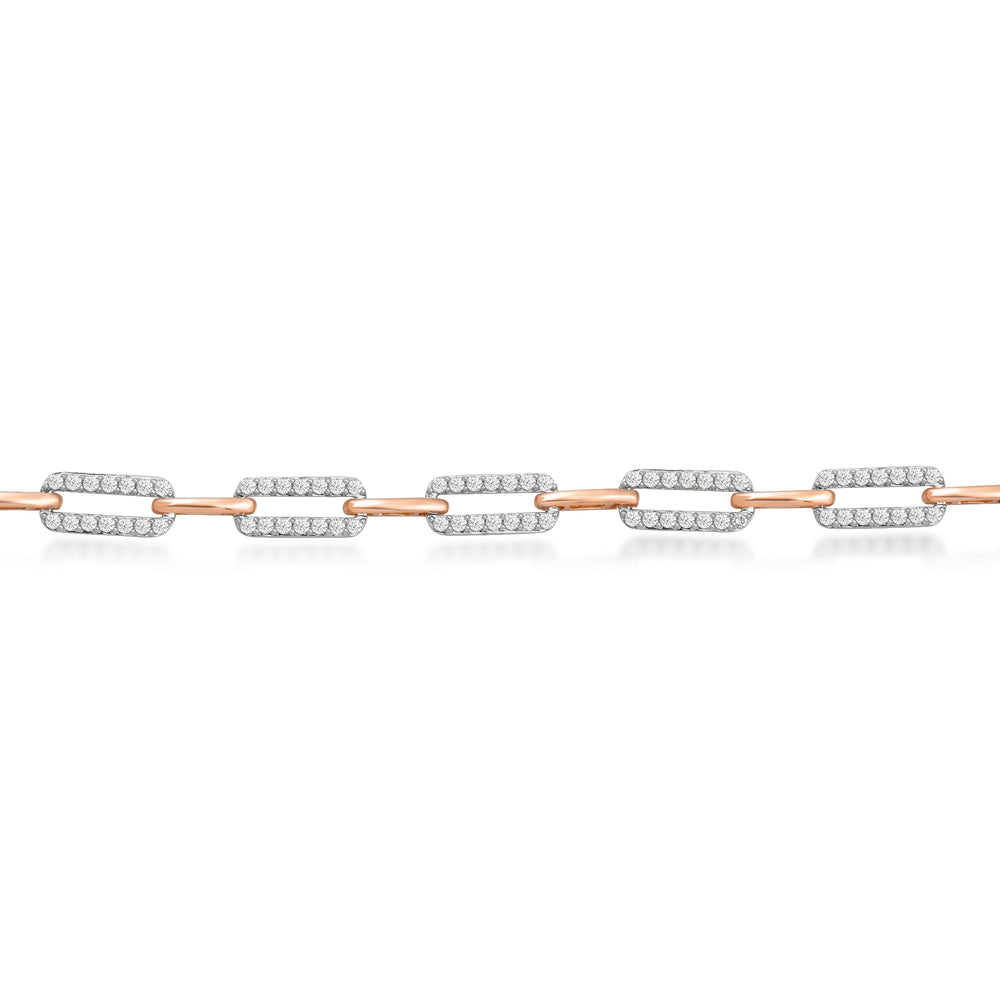 Diamond Studded Rectangular Link Bracelet with Lab Cut Diamond in 14KT Rose Gold view 2