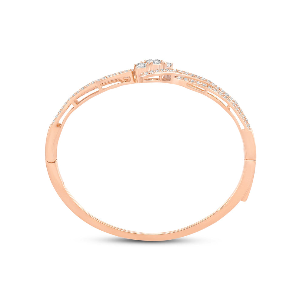 Three Stone Crossover Diamond Bangle with Lab Cut Diamond in 14KT Rose Gold view 4