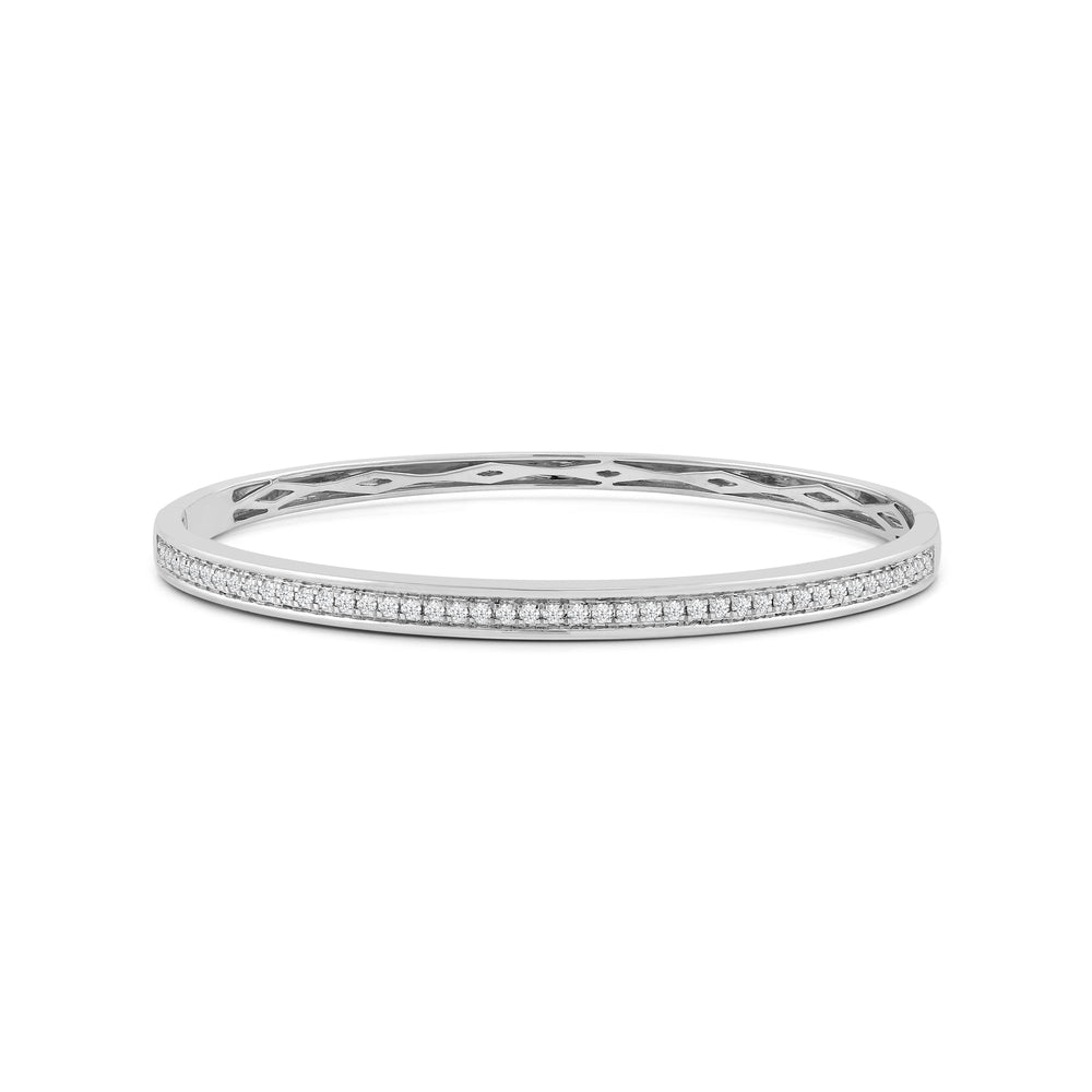 Classic Pave Diamond Bangle with Lab Cut Diamond in 14KT White Gold view 1