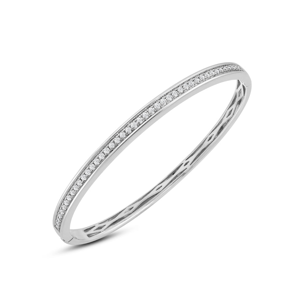 Classic Pave Diamond Bangle with Lab Cut Diamond in 14KT White Gold view 2