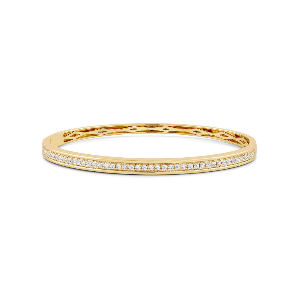 Classic Pave Diamond Bangle with Lab Cut Diamond in 14KT Yellow Gold view 1