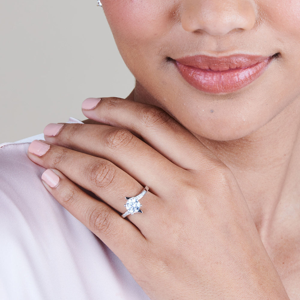 Model Wearing Tapered Diamond Engagement Ring view