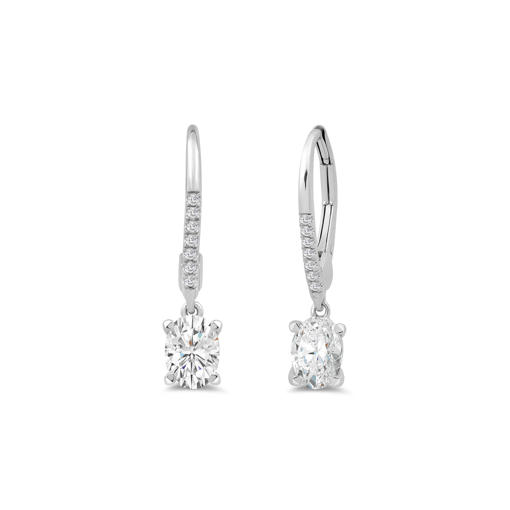 Oval Drop Studded Lever Back Earrings with 14KT White Gold / Lab / 1 1/10 Cut Diamond in 14KT White Gold / Lab / 1 1/10 view 1