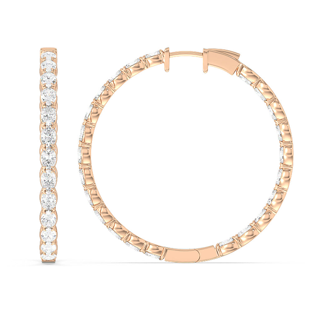 Oval Diamond Inside-Out Large Hoop Earrings with 14KT Rose Gold / Lab / 7 1/3 Cut Diamond in 14KT Rose Gold / Lab / 7 1/3 view 2