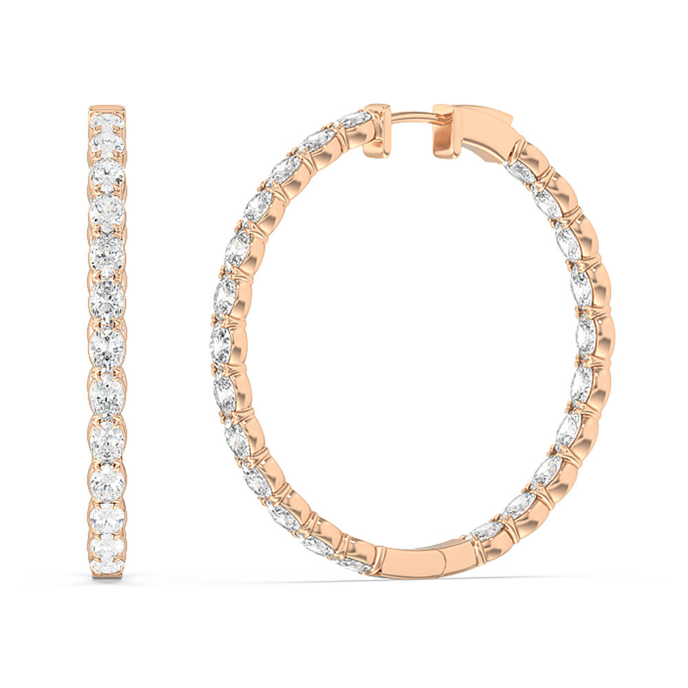 Oval Diamond Inside-Out Large Hoop Earrings with 14KT Rose Gold / Lab / 7 1/3 Cut Diamond in 14KT Rose Gold / Lab / 7 1/3 view 1
