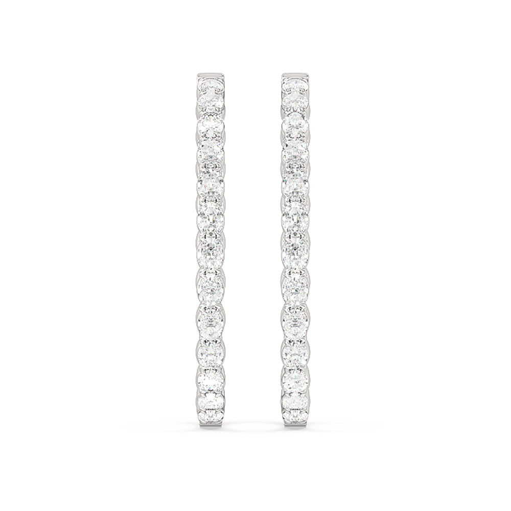Oval Diamond Inside-Out Large Hoop Earrings with 14KT White Gold / Lab / 7 1/3 Cut Diamond in 14KT White Gold / Lab / 7 1/3 view 3