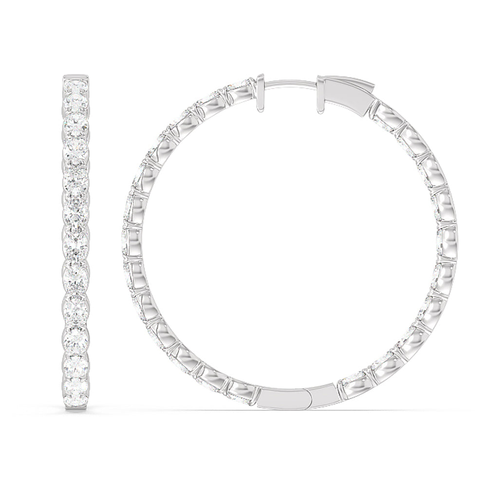 Oval Diamond Inside-Out Large Hoop Earrings with 14KT White Gold / Lab / 7 1/3 Cut Diamond in 14KT White Gold / Lab / 7 1/3 view 2